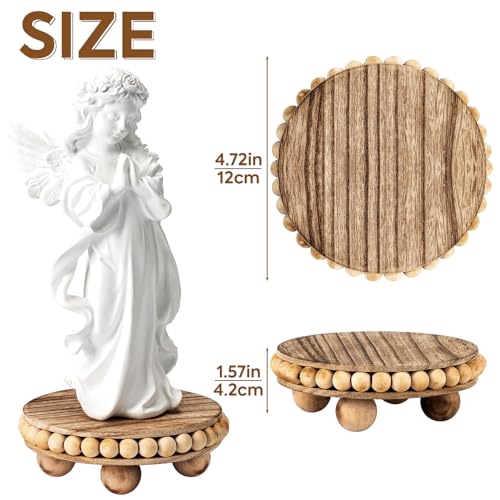 HouseJoy 2Pcs Wood Risers for Display Decorative,Round Beaded Riser Distressed for Decor ,Wooden Farmhouse Coasters Mini Cake Stand Plant Stand,Rustic Pedestal Stand Decor Display Risers for  - WoodArtSupply