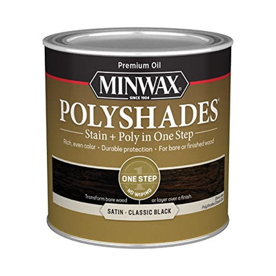 Minwax PolyShades Wood Stain + Polyurethane Finish – ½ Pint, Classic Black, Satin