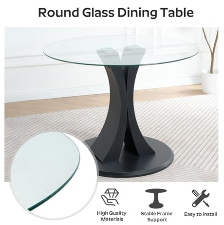 SIZOTA 5-Piece Dining Table Set with 47In Tempered Glass Table and 4 Velvet Upholstered Chairs, Modern Scandinavian Furniture for Dining Room Kitchen(Black) SIZOTA