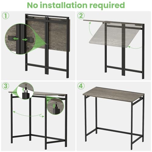 Elephance Folding Desk No Assembly Required 31.5" Small Foldable Computer Desk for Small Spaces, Space Saving Study Writing Office Desk Foldable Table for Home Office Black Oak Elephance