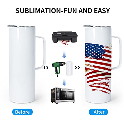 AGH 20oz Sublimation Tumblers with Handle, 4 Pack Double Wall Vacuum Insulated Skinny Sublimation Blanks Mugs with Lid and Straw, Vacuum Tumbler Travel Mug for Hot Cold Drinks