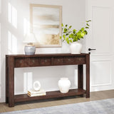 IDEALHOUSE 54inch Rustic Wooden Entryway Table with 2 Drawers & Open Shelf – Farmhouse Console Sofa Table for Hallway, Foyer & Living Room, Brown IDEALHOUSE