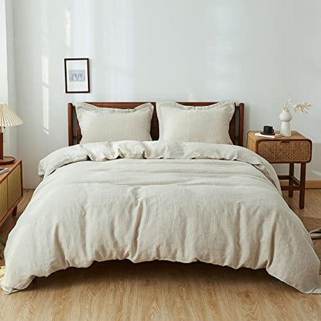 Simple&Opulence 100% Linen Duvet Cover Set, 3 PCS Natural French Flax Duvet Cover King Size, Breathable Soft Comfy Bedding Comforter Cover with 2 Pillowcases(Linen, 104"x92") Simple&Opulence
