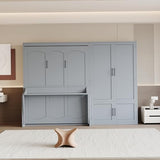Merax Queen Size Murphy Bed Wall Bed with Closet and Wardrobe Storage for Bedroom,Gray Merax