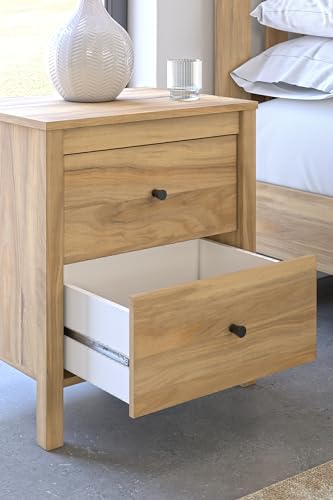 Signature Design by Ashley Bermacy Casual 2-Drawer Nightstand with Straight Legs, 24.37" Tall, Light Brown Signature Design by Ashley