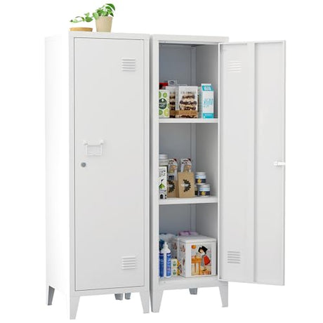 Epochsteele Metal Locker Storage Cabinet Locking Storage Cabinet with Door and Removable Shelves Narrow Storage Cabinet for Kitchen Pantry Bathroom (White) Epochsteele