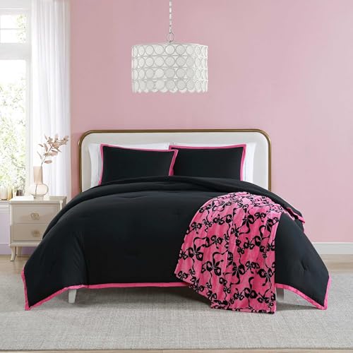 Betsey Johnson - Twin Comforter Set, Bedding Set with Matching Sham & Bonus Soft Throw, Dorm Essentials (Signature Hotel Solid Black) Betsey Johnson