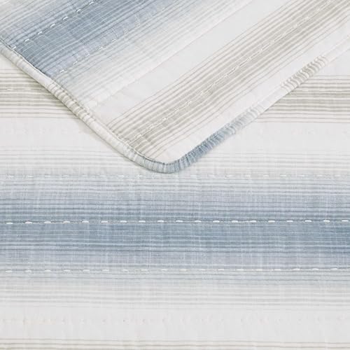 Tommy Bahama - Queen Size Quilt Set, 100% Soft Cotton & Coastal Inspired Bedding for Year Round Comfort, 3 Piece Bed Set with Matching Pillowcases (Prima Island Stripe Blue) Tommy Bahama