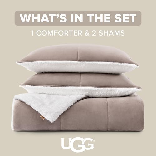 UGG Blissful Comforter Set with 2 Pillow Shams, Warm Winter Bedding, Fluffy Reversible Down Alternative Bedding, King/California King Size Comforter Set, Brown Fawn UGG