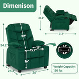 MCombo Big Kids Recliner for Ages 3+, Child Reclining Chair, Toddlers Recliner Sofa with Cup Holders (Velvet, Green)