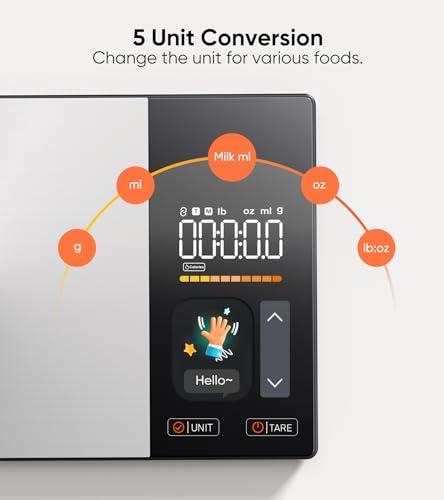 KUAIVO Smart Nutrition Food Scale with TFT Display, Tracks Calories, Fat, Carbs & Protein, Works with App for Daily Reports, 50 Built-in Foods, 23 Nutrients, Digital Kitchen Scale for Meal Prep KUAIVO