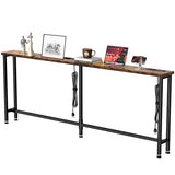 GRLEAF 90" Sofa Table with Built-in Power Strip (4 AC Outlets & 4 USB Ports) – 4.9ft Power Cord, Metal Frame, Easy Assembly, Long Couch Table Behind Sofa, Living Room and Home Office | Rustic Brown GRLEAF