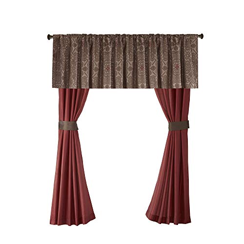 Madison Park Essentials Delaney 24-Piece Room In A Bag Comforter Set-Satin Jacquard, All Season Luxury Bedding, Sheets, decorative pillows and Curtains, Valance, King(104"x92"), Medallion Red Madison Park