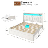 Rolanstar Full Bed Frame with Drawers, Storage Headboard with Charging Station and LED Lights, Upholstered Bed with Heavy Duty Wood Slats, No Box Spring Needed, Noise Free, Easy Assembly, Beige Rolanstar
