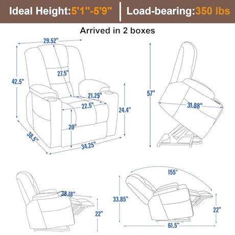 RHHVVR Power Lift Recliner Chair for Eldery, Chenille Electric Recliner Chairs with Massage and Heat, Remote Control Standing Assistance Lay Flat Recliner Sofa for Living Room Medium-Firm,Brown RHHVVR