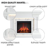 LegendFlame Fireplace Suite Sheraton, 48 Inch Mantel Surround, Cream White with Snow White Marble Pattern Finish, with 23 Inch Electric Fireplace Insert, 750W/1500W, Mood Light, Remote Control Legend Flame