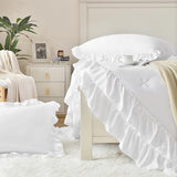 Cupocupa White Queen Comforter Set, 3Pcs Ruffle Comforters Queen/Full Size Farmhouse Bedding Sets with Comforter, Lightweight Fluffy Soft Shabby Chic Bedding Comforter Sets Cupocupa