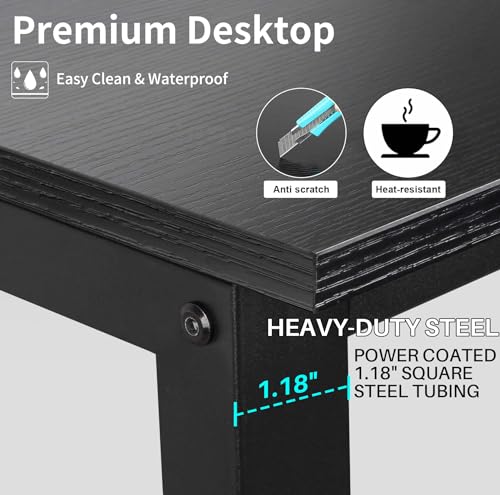 Aquzee 47-Inch Modern Ergonomic Computer Desk with Hutch and Storage Shelves in Black - WoodArtSupply