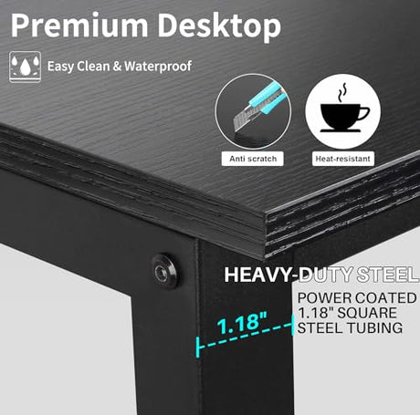 Aquzee 47-Inch Modern Ergonomic Computer Desk with Hutch and Storage Shelves in Black Aquzee