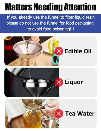 Resin Funnel, Resin Filter Funnel with Strainer 3D Printer Stainless Steel Resin Funnel for Filtering and Recycling UV SLA/DLP/LCD Photosensitive Resin, with Cleaning Brush Gnellkoor