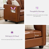 TYBOATLE 65" Faux Leather Sofa Couches for Living Room, Mid-Century Modern Tufted Comfy Loveseat w/USB Charging Ports and Wide Arms, 2 Seater Office Small Couch for Small Space Bedroom, Brown TYBOATLE