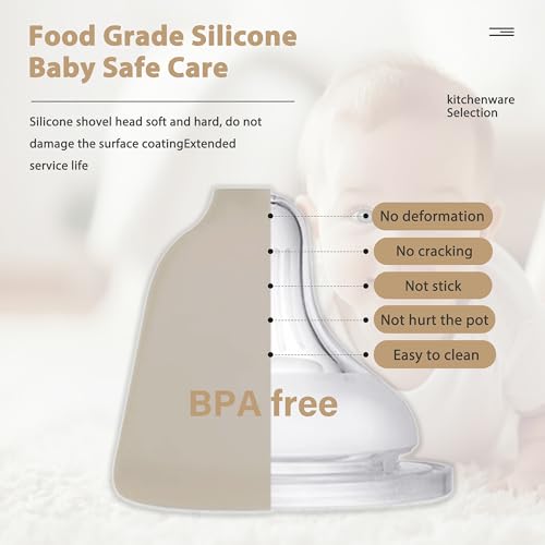 NCUE Kitchen Utensils Set with Holder, 26 pcs BPA Free Non-stick, Wooden Handle Heat Resistance Silicone Spatula Spoon Kitchen Gadgets Cooking Utensils Set (Khaki) NCUE