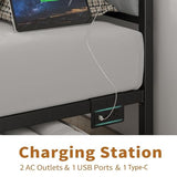 CollaredEagle Twin Bed Frame with LED Lights & Charging Station, Metal Platform Bed Frame with Fabric Upholstered Headboard, No Box Spring Needed, Noise Free, Easy Assembly, Black CollaredEagle