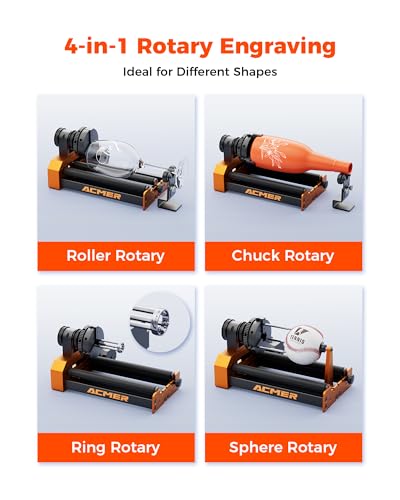 ACMER M4 Laser Rotary Roller, 360° Y-Axis Rotary Attachment for Laser Engraver, 3–150mm Adjustable Engraving Space, for Cylindrical Objects, Rings, Compatible with Most Laser Engravers ACMER