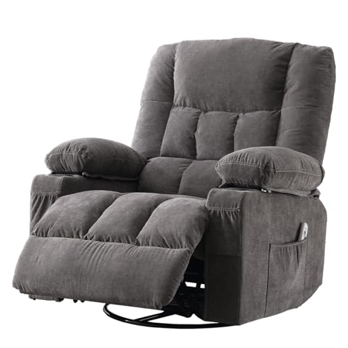 Swivel Recliner Chair for Adults,Oversized Rocker Recliner with Vibration Massage and Lumbar Heat,Ergonomic Rocking Chair with Side Pocket,2 Cup Holders,USB Charge Port for Living Room
