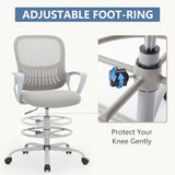 DUMOS Drafting Chair - Ergonomic Tall Office for Standing Desk, Counter with Height Adjustable and Comfortable Lumbar Support, Fixed Armrests, Grey DUMOS