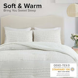Comfort Spaces Cotton Comforter Set Jacquard Pom-Pom Tufts Design, Down Alternative, All Season Modern Bedding, Matching Shams, Twin/Twin XL, Phillips, Ivory Comfort Spaces