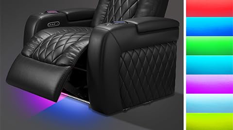 Valencia Tuscany Home Theater Seat - Nappa Leather Power Recliner with Cool Gel Memory Foam, USB-C/A Charging, RGB LED Lights, Adjustable Lumbar & Headrest (Single Recliner,Black) VALENCIA THEATER SEATING