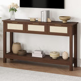 Luoxiao Console Table for Entryway with 3 Rattan Drawers Boho Entry Table with Storage Open Shelf, Narrow Long Sofa Tables for Living Room, Hallway, Foyer, Couch, Front Door, Walnut, 47 Inch Luoxiao