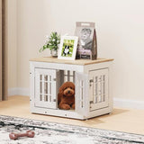 Snuowu 26" Heavy Duty Dog Crate Furniture for Small,Medium and Large Dogs,Rustic Wooden Dog Cage Kennel Indoor Furniture with Waterproof Top,Decorative Pet House Side End Table (White & Wood) Snuowu