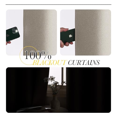 NICETOWN 100% Blackout Linen Curtain for Patio Sliding Door, W100 x L84 in Room Divider Curtain for Bedromm, 2-Sided Faux Linen Physical Shading Thermal Insulated Privacy Drape, Natural, 1 Panel NICETOWN