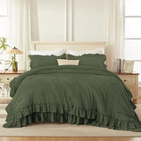 Andency Olive Green Twin Size Comforter Set (66x90Inch), 2 Pieces Fluffy Shabby Chic Ruffle Bedding Comforter Sets, All Season Soft Lightweight Bedding Set for Kids, College Dorm