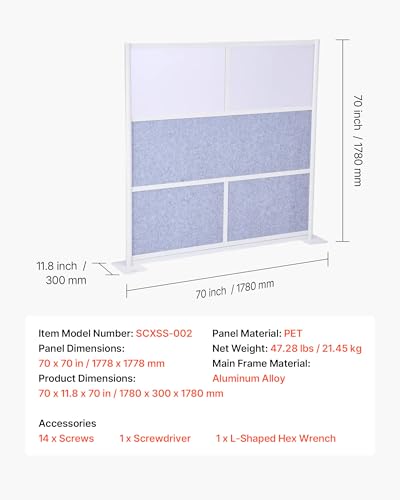VEVOR Office Divider Privacy Partition, 1-Pack, 70" x 70" Modular Wall Room Divider, PET Workstation Cubicle Partition with Frosted Windows, Freestanding Privacy Panel Wall for Office Library VEVOR