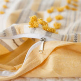 La Sheer Washed Cotton Queen Size Duvet Cover Set - Tufted Dots Boho Chic Bedding for All Seasons, Striped Pom Pom Bedding Linen Like Textured Breathable Durable Soft Comfy (Yellow, 90x90'') La Sheer