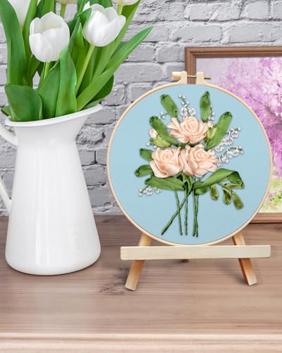 ERKOON Embroidery Kit for Beginners, Silk Ribbon Flower Cross Stitch Set for Include Embroidery Cloth Hoops Threads for Craft Lover Hand Stitch (Flowery) ERKOON