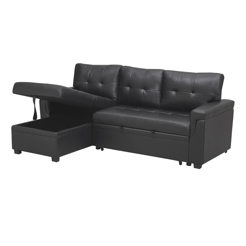 Naomi Home 85 in. Convertible Sofa with Storage, Reversible L Shape Sofa Couch with Chaise, Comfy Sectional Couches for Living Room, Black - Air Leather