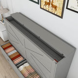 Bellemave Full Murphy Bed with Mattresses and Charging Stations and Storage Drawer, Farmhouse Murphy Cabinet Bed with Foldable Panel, Noisy Free, for Guest Bedroom, Living Room, Gray Bellemave