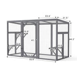 Outdoor Cat Catio House, Wooden Cat Habits with 3 Platforms, Lockable Doors, Top PC Sun Roof, Patio Yard Window Enclosures, Weatherproof, Gray Nyeekoy