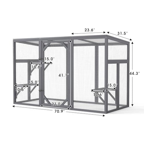 Outdoor Cat Catio House, Wooden Cat Habits with 3 Platforms, Lockable Doors, Top PC Sun Roof, Patio Yard Window Enclosures, Weatherproof, Gray Nyeekoy