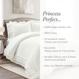 Lush Decor Ella Ruffle Lace 100% Cotton Duvet Cover, 3 Piece Set, Full/Queen, White - Cute Comforter - Queen Bedding Set - White Bedding Full Size - Coquette Decor - Neutral Lace Trim - Ruffle Trim Lush Decor