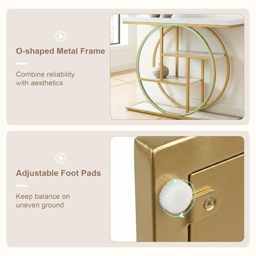 Giantex 41" Narrow Console Table, 4-Tier Modern Entryway Table with Storage Shelves, Behind Couch Sofa Tables w/Gold Metal Frame, Accent Entry Tables for Living Room, Hallway, Entrance Giantex