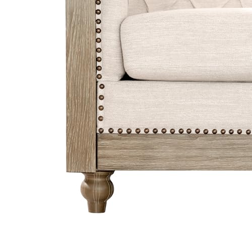 Ball & Cast 104" Sectional Couch L Shape Sofa W/Wood Legs,Leather Corner Couch W/Tufted Backrest & Metal Rivets,6 Seat Sofa W/Rolled Arm,for Living Room,Apartment,Office,Beige Ball & Cast