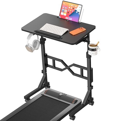 Oransail Small Standing Desk with Wheels, 29.5-45.3 Inch Adjustable Height, Portable Treadmill Desk, Rolling Computer Table for Walking Pad with a Cup Holder and a Hook Oransail