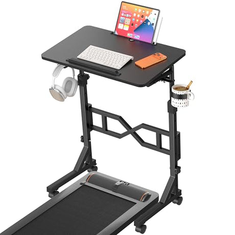 Oransail Small Standing Desk with Wheels, 29.5-45.3 Inch Adjustable Height, Portable Treadmill Desk, Rolling Computer Table for Walking Pad with a Cup Holder and a Hook Oransail