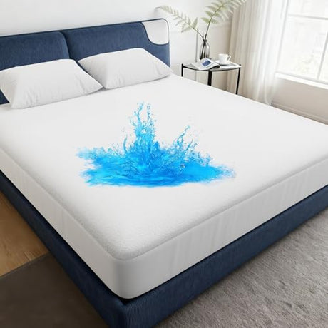OhGeni Waterproof Mattress Protector, Full Size Fitted Sheet with Deep Pocket,6''-16'' Washable Hypoallergenic Mattresses Cover,Noiseless Soft Mattress Pad,Urine,Bedroom Essential,Pee & Dirt-Proof OhGeni