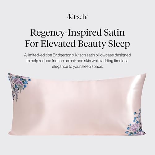 Bridgerton x Kitsch Satin Pillowcase with Zipper for Hair & Skin - Softer Than Silk Pillow Cases, Cooling Satin Pillow Case, Wrinkle-Free - King Size Satin Pillow Case (19x36) - Wisteria Kitsch